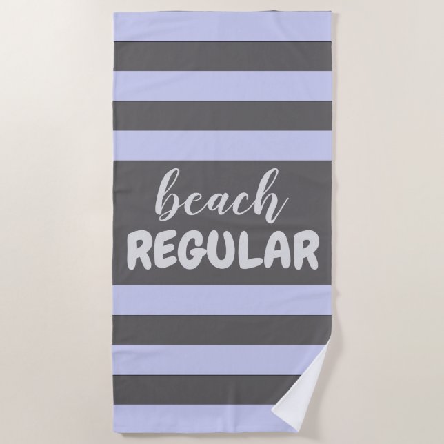 Pastel Blue Stripes Custom Text Beach REGULAR Beach Towel (Front)