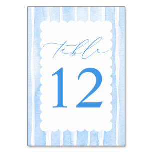 Pastel Blue Stripes Elegant Baby Shower Table Number