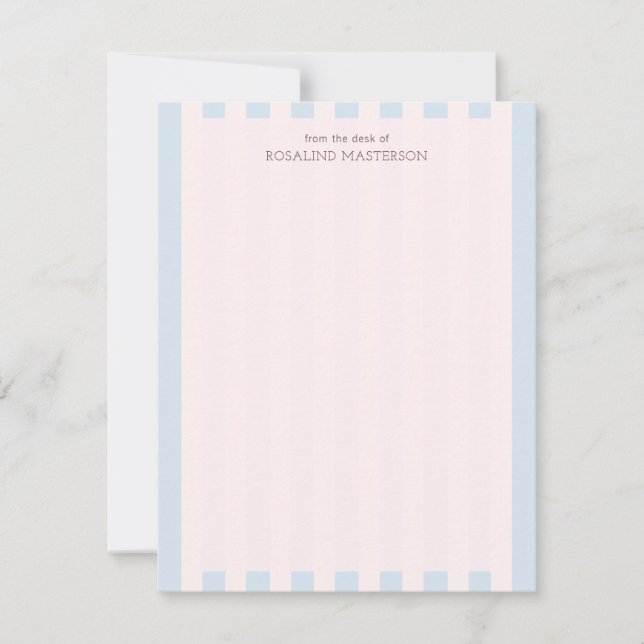 Pastel Blue Stripes Elegant Monogram Card (Front)