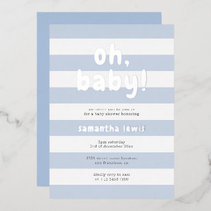 Pastel Blue Stripes Oh Baby Boy Shower Silver