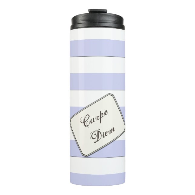 Pastel Blue Stripes on any Colour any Text Thermal Tumbler (Front)