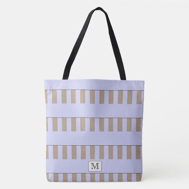 Pastel Blue Stripes on any Colour Custom monogram Tote Bag (Front)