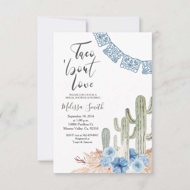 Pastel Blue Taco 'bout Love Bridal Shower Floral Invitation (Front)