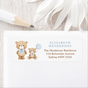 Pastel Blue Teddy Bear Balloon Baby Return Address