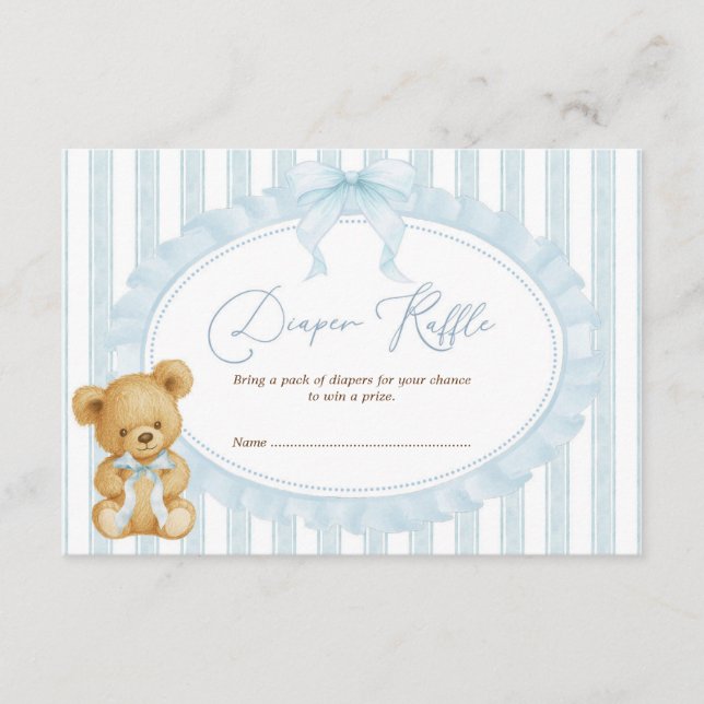 Pastel Blue Teddy Bear Diaper Raffle Baby Boy Enclosure Card (Front)