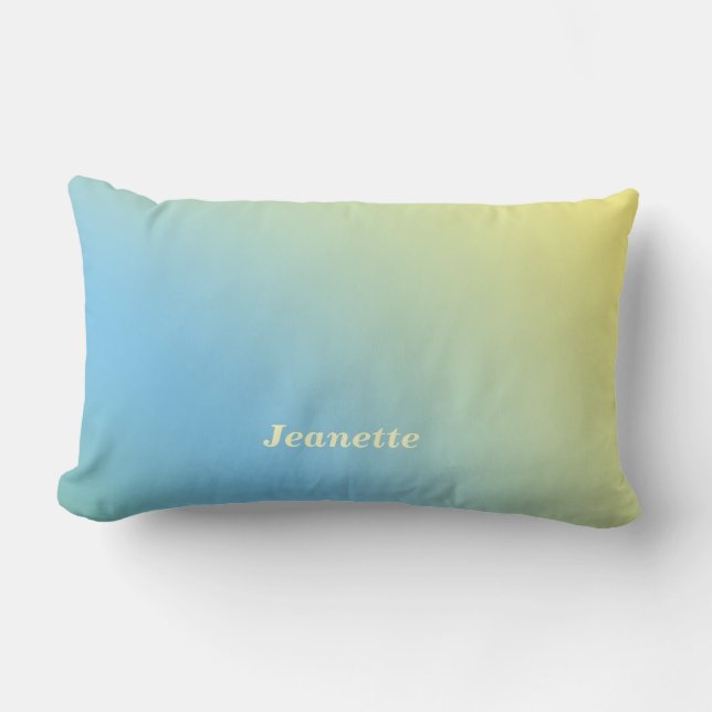 Pastel Blue to Yellow Fade, Name, Lumbar Cushion (Front)
