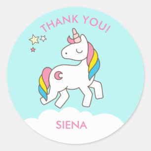 Pastel Blue Unicorn Birthday Party Thank You Classic Round Sticker