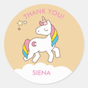 Pastel Blue Unicorn Birthday Party Thank You Classic Round Sticker