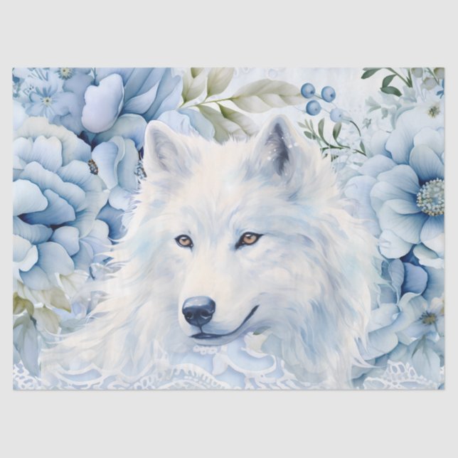 Pastel Blue Victorian Florals & White Wolf Head  Tissue Paper (Front)