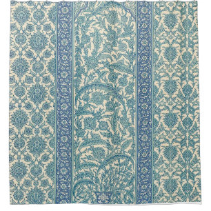 Pastel Blue Vintage Arabic Rug Botanical Pattern Shower Curtain