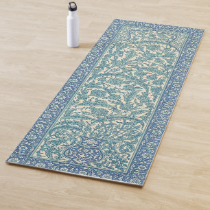 Pastel Blue Vintage Arabic Rug Botanical Pattern Yoga Mat