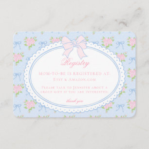 Pastel Blue Vintage Fancy Floral Baby Registry Enclosure Card