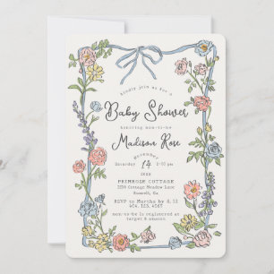 Pastel Blue Vintage Fancy Floral Baby Shower Invitation