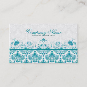 Pastel Blue Vintage Orante Floral Damasks Pattern Business Card