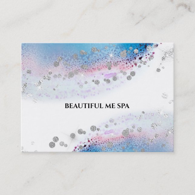 *~* Pastel Blue Watercolor Abstract Silver Glitter Business Card (Front)