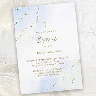 pastel blue watercolor Baptism Invitation