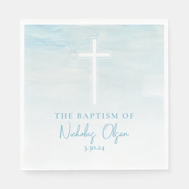 Pastel Blue Watercolor Baptism Napkins (Front)