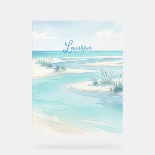 pastel blue watercolor beach waves name editable c acrylic sign
