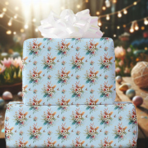Pastel Blue Watercolor Floral Cross Easter  Wrapping Paper