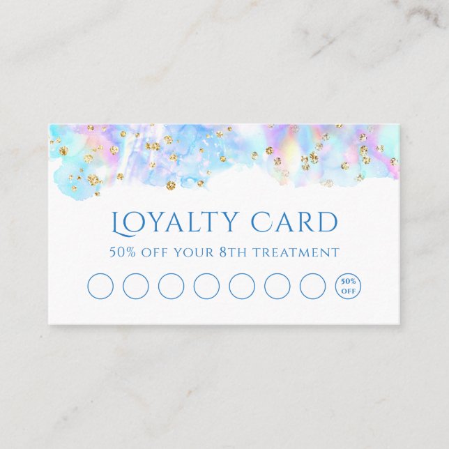pastel blue watercolor glitter loyalty card (Front)