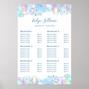 Pastel Blue Watercolor Glitter Price List Poster