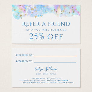 pastel blue watercolor glitter Referral Card