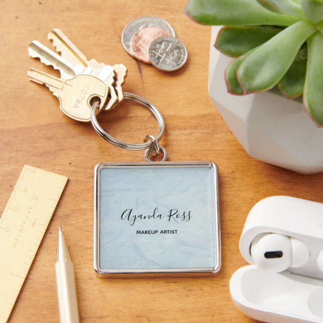 Pastel blue watercolor marble key ring (Desk)