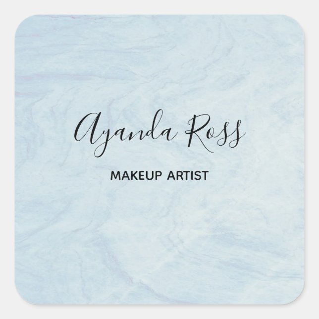 Pastel blue watercolor marble square sticker (Front)