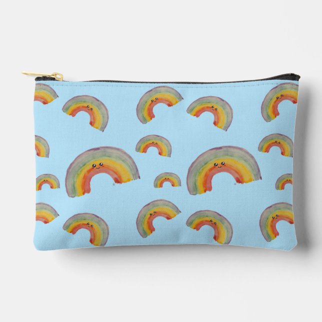 Pastel Blue Watercolor Rainbow Pencil Case Accessory Pouch (Front)