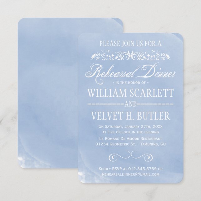 Pastel Blue Watercolor Rehearsal Dinner Invites (Front/Back)