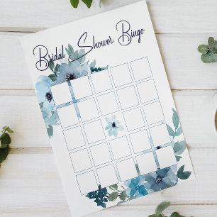 Pastel Blue Watercolor Roses Floral Bridal Bingo