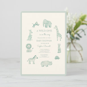 Pastel Blue Watercolor Safari Animals Baby Shower Invitation