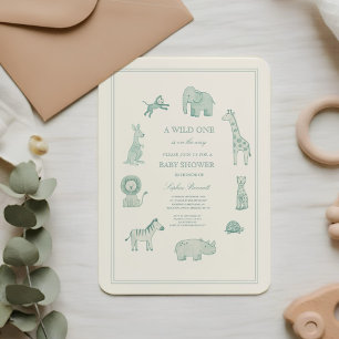 Pastel Blue Watercolor Safari Animals Baby Shower Invitation