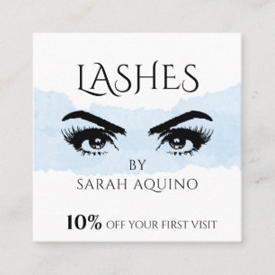 Pastel Blue Watercolor Wash & Glam Eyes Lashes Discount Card