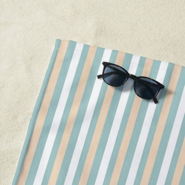 Pastel blue, white and blush stripes beach towel (In Situ)