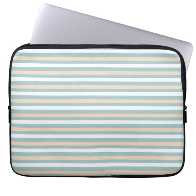 Pastel blue, white and blush stripes laptop sleeve (Front)
