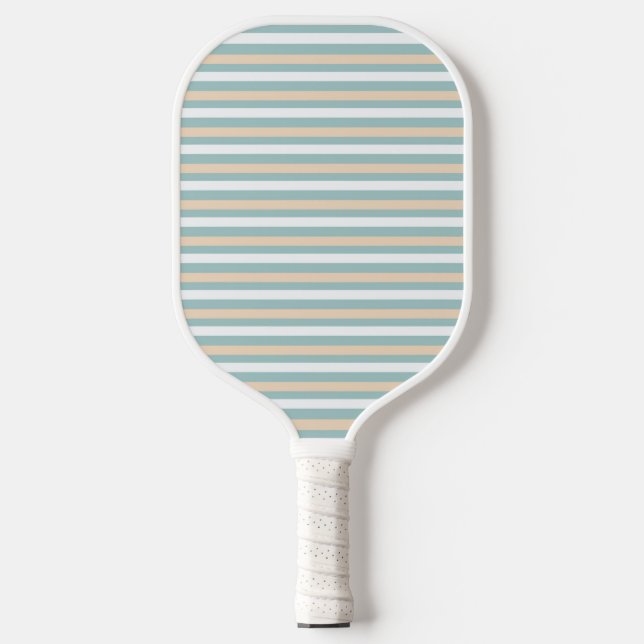 Pastel blue, white and blush stripes pickleball paddle (Front)