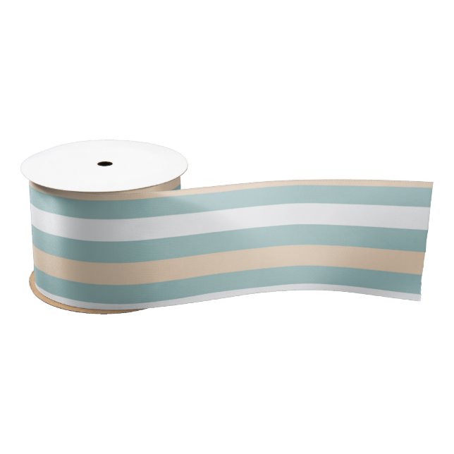 Pastel blue, white and blush stripes satin ribbon (Spool)