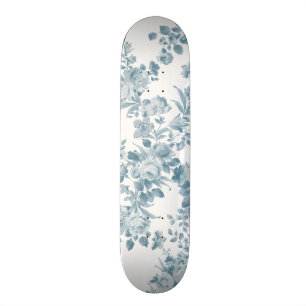 Pastel blue white bohemian elegant floral skateboard