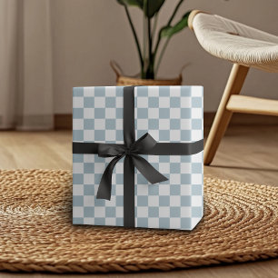 Pastel Blue White Chequered Chequerboard Vintage Wrapping Paper
