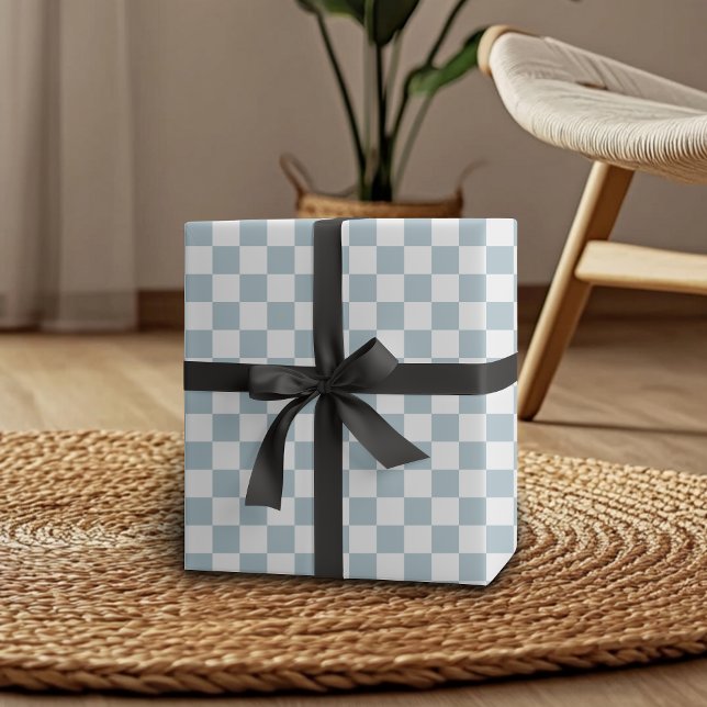 Pastel Blue White Chequered Chequerboard Vintage Wrapping Paper (Creator Uploaded)