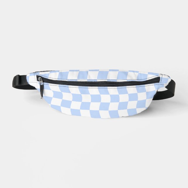 Pastel Blue White Retro Checkerboard Pattern Bum Bags (Front)