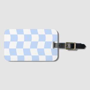 Pastel Blue White Retro Checkerboard Pattern Luggage Tag