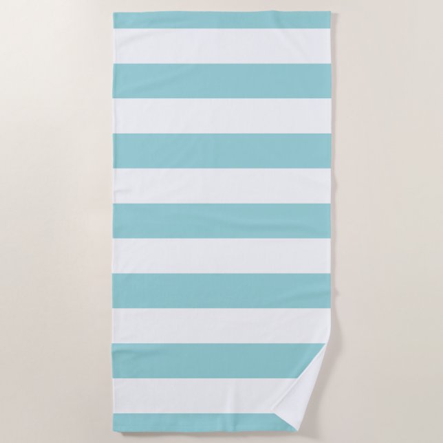 Pastel Blue White Striped Pattern Beach Towel (Front)