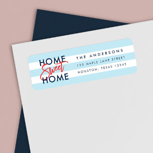 Pastel Blue White Stripes Home Sweet Home