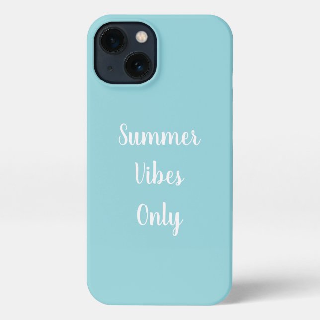Pastel Blue & White Summer Vibes Only Typography iPhone Case (Back)
