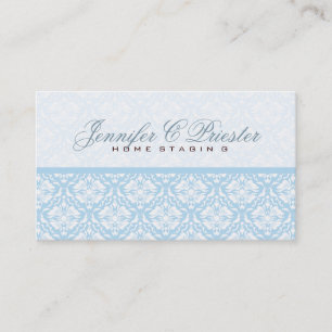 Pastel Blue & White Vintage Floral Damasks Business Card