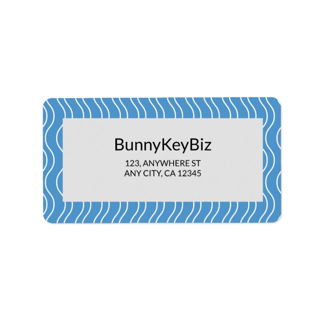 Pastel Blue White Wave Line Business Company Label (Front)