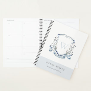 Pastel Blue Wildflower Watercolor Crest Monogram Planner