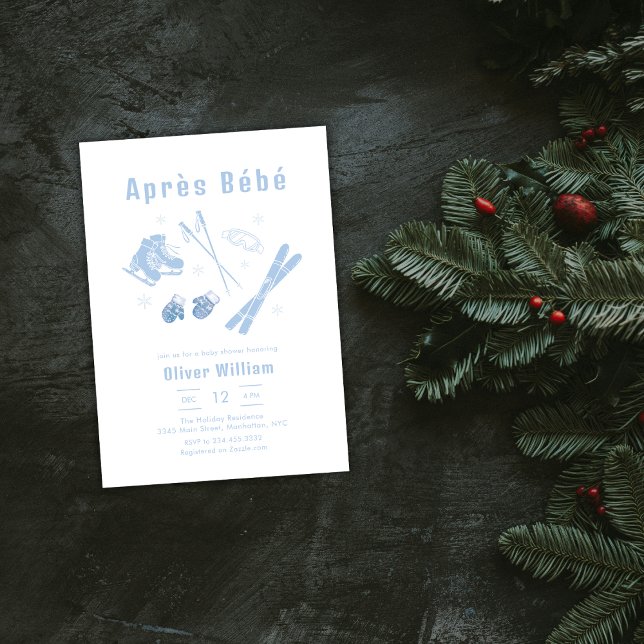 Pastel Blue Winter Après Bébé Ski Baby Shower   Invitation (Pastel Blue Winter Après Bébé Ski Baby Shower Invitation)